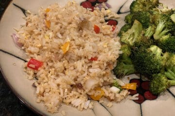 Vegetable fried rice and roasted broccoli