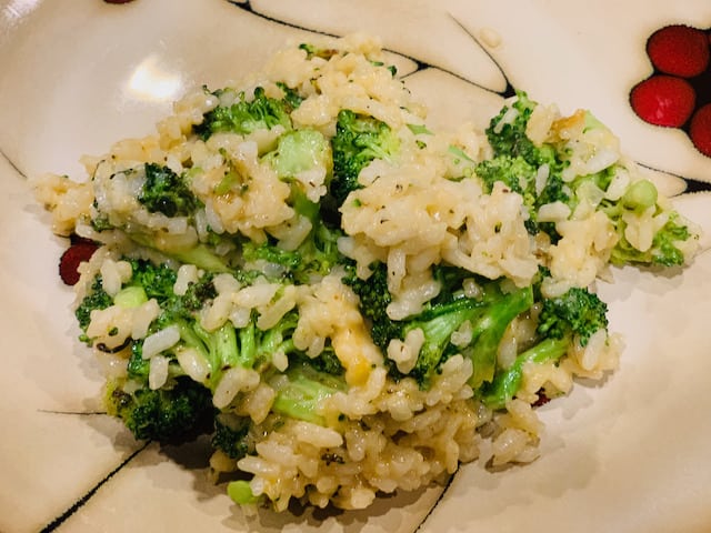 Broccoli cheddar risotto plated