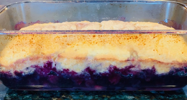 blueberry cobbler in a loaf pan