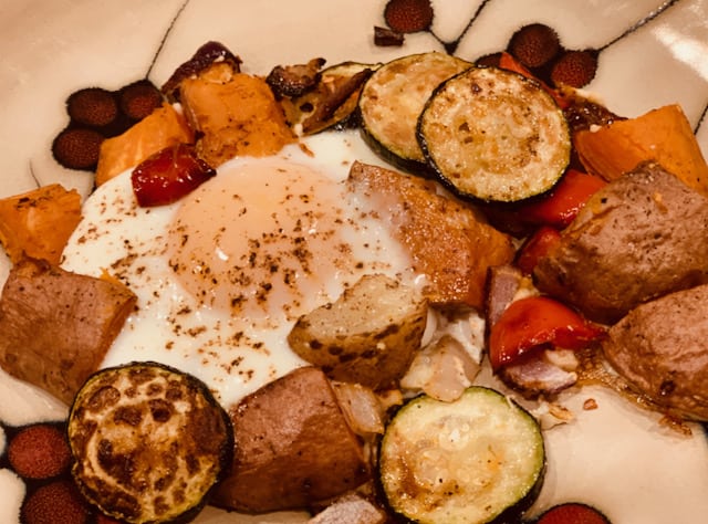 Sheet pan breakfast with sweet potatoes