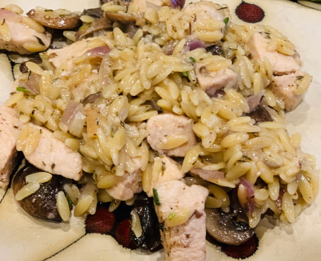 Parmesan herb chicken & mushroom with orzo. 