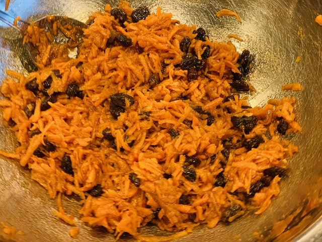 Carrots and Raisins in brown sugar. 