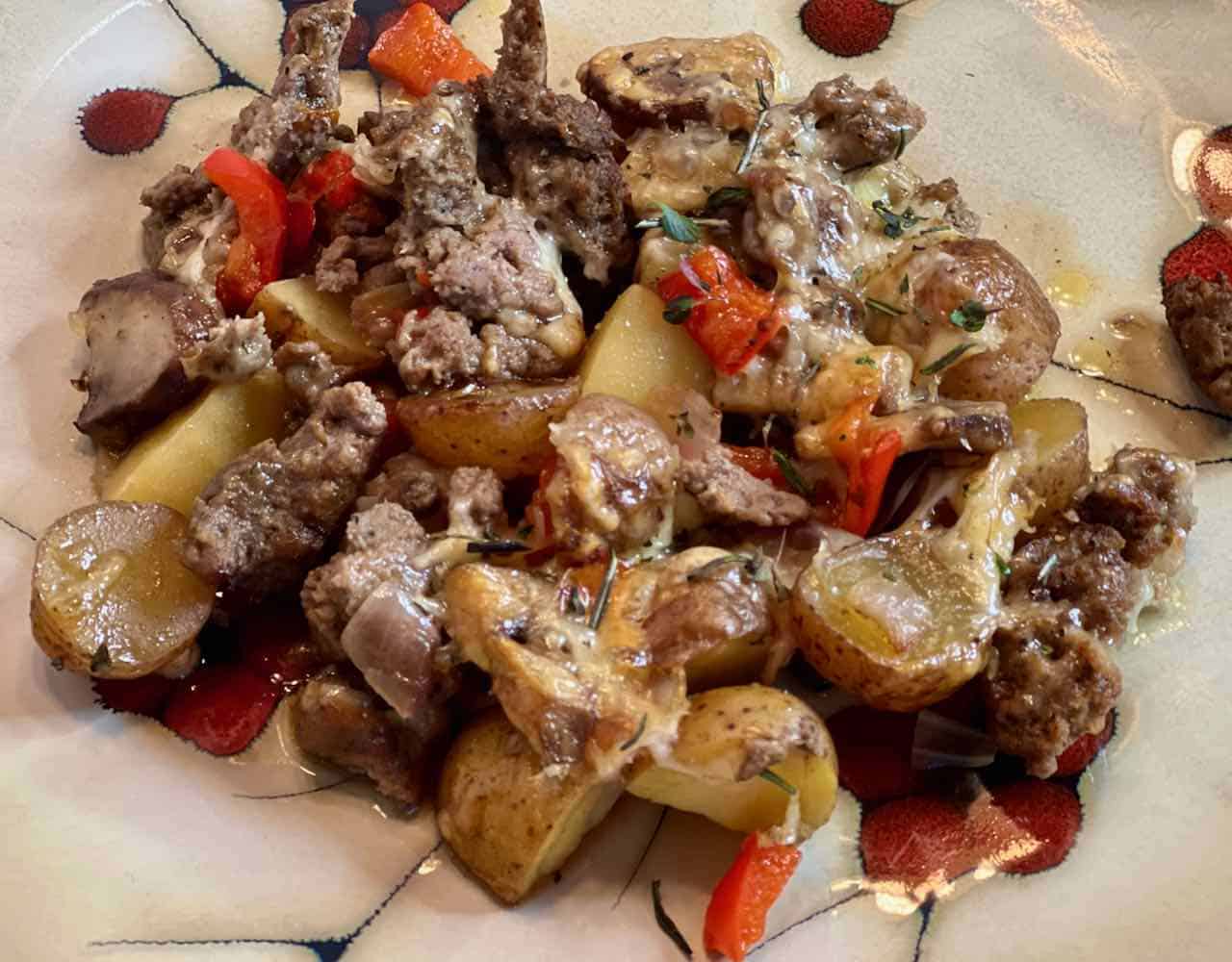 Turkey Sausage, Mushroom, and Potato Gratin Lori Speak